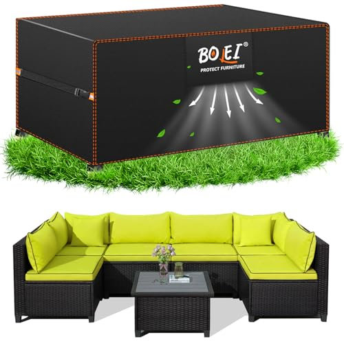 BOLEi Abdeckung Gartenmöbel Winterfest | Abdeckplane mit Belüftungsöffnungen | 420D Oxford-Stoff Schutzhülle Wasserdicht Regenfest, Winddicht |Schutzhülle für Rattanmöbel Balkonmöbel 200x160 x70cm