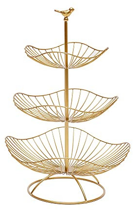Bagyaluu Obstschale Etagere 3 Etage Gold Obst Obstkorb mit aus Metall Servierkorb Dekorativ für Gemüse Snacks Haushaltsgegenstände und vieles mehr