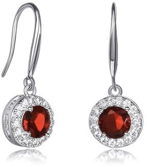 Zavana Rote Ohrhänger für Damen und Teenager-Mädchen im Halo-Design, silberne Ohrringe in Rot für Frauen mit roten Zirkonia-Steinen, elegante Ohrringe Rot Hängend für Damen