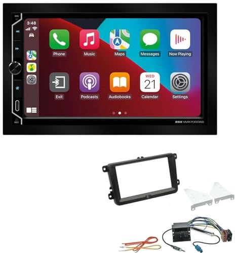 ESX VMX700DAB 2-DIN Autoradio kompatibel mit Wireless Apple CarPlay Android Auto Bluetooth DAB+ passend für Volkswagen VW Caddy ab 2003 schwarz ohne Canbus
