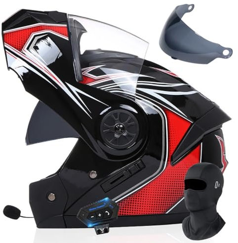 Klapphelm Mit Bluetooth Motorradhelm Mit Gesichtsschutz und Schwarze GläserECE Zertifiziert Modularer Helm Abnehmbares Futter mit Eingebautem Mikrofon für Automatische Reaktion