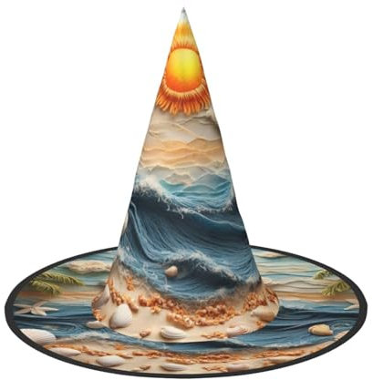 RAIZHE Sombrero de bruja de Halloween espeluznante de lana tejida en una playa, 1 accesorio de disfraz de primera calidad para fiestas, carnavales, juegos de rol, sombrero de Halloween