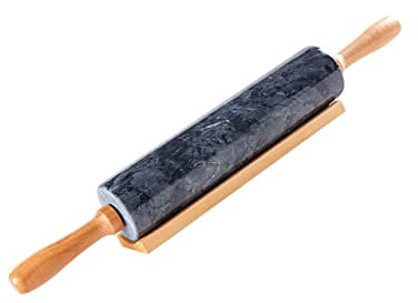 Ciieeo Rouleau à Pâtisserie en Marbre Naturel Ustensile de Cuisine Antiadhésif Manche en Bois Rouleau à Pâtisserie