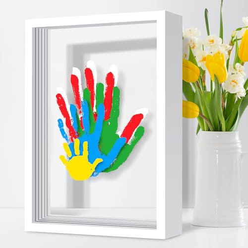Omrhvi Familien-Handabdruck-Set für 5, DIY Handwerk Andenkenrahmen, Handabdruck Ornament Kits, Familiengeschenke für neue Eltern, Großeltern, neue Mutter, Geburt, Vatertag, Muttertag, 7 ungiftige