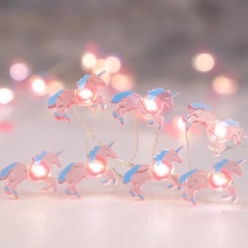 Sunshine smile Einhorn Lichterketten,2M 20LED Einhorn Lichterketten,Lichterkette Innen,Lichterkette Fenster Innen,Aussenlichterkette Batterie,Lichterketten Vorhang,Outdoor Christmas Decorations