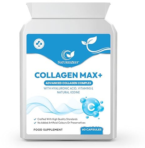 Collagen MAX+ with Hyaluronic Acid & Seaweed (Natural Iodine), Marine Collagen Capsules for Skin, Hair & Nails, Vitamins C, E, Biotin, No Additives, 60 Capsules