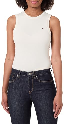 Tommy Hilfiger Damen Slim Cody C-Nk Tank Top WW0WW47806, Beige, XL