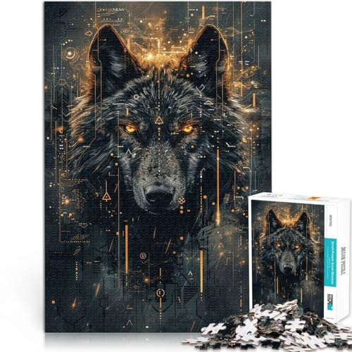 1000 Teile für Geschenke für Erwachsene Schwarzer und Goldener Wolf Aus Karton für 14+ Staycation: Zeit totschlagen Geschenkideen。Größe：38x52cm/14.9x20.4Zoll