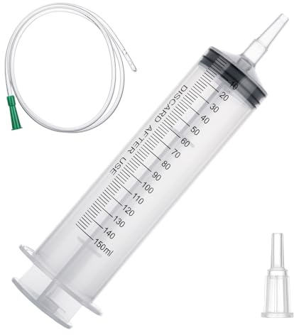 150ML Large Syringe with 1m Flexible Tube,Sterile Individual Package for Lab Measuring, Garden Watering, Industrial Use, Plant Watering,Pet Feeding