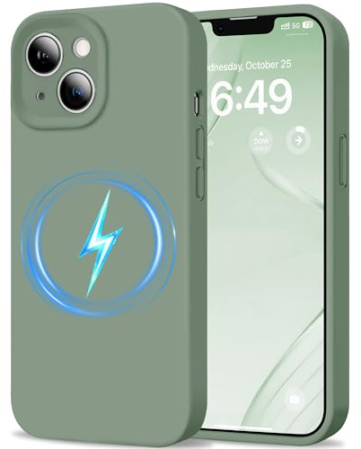 HOOMIL Hülle für iPhone 13, Vollständiger Kameraschutz, Kompatibel mit Magsafe, Flüssigsilikon mit Seidig-Weicher Haptik, Militärischer Stoßschutz Handyhülle - Calke-Grün