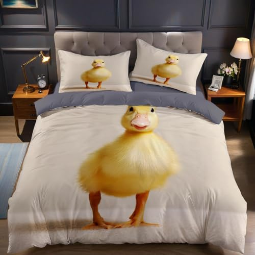 Gelb Bettwäsche 135 x 200 cm Tierische Ente 3D Druck Kinder Bettwäsche Set Mikrofaser Bettbezug mit Reißverschluss und Kissenbezug 80 x 80 cm
