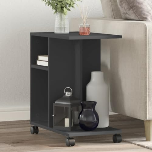 Ziaphsol Beistelltisch mit Rollen, Schwarz, 50x30x55 cm, Holzwerkstoff, mobiler Sofatisch, Nachttisch für Wohnzimmer Schlafzimmer, Stabiler Konsolentisch