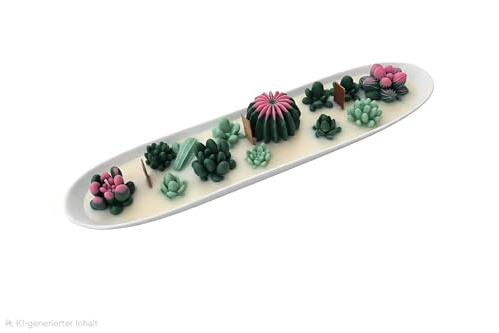 Kaktus Garten Kerze mit Mini Kakteen – Handgemachte Sojawachs Kerze im Dekotablett | Moderne Deko Kerze | Duft oder Ohne Duft wählbar | MucizeGifty (Zitronengras Lavendel)