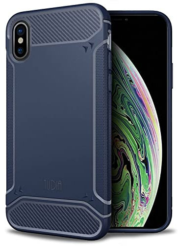 TUDIA Rugged Fit Compatible with iPhone X Case (2017) / iPhone XS Case (2018), [TAMM] Shockproof Lightweight TPU Scratch Resistant Slim Fit Non Slip Protective Case Cover - Navy Blue