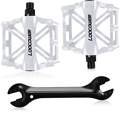 Bicycle Cycling Bike Pedals, New Aluminum Antiskid Mountain Bike Pedals Road Bike Hybrid Pedals for 9/16 inch With Free installation Tool-White