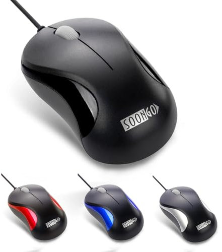 SOONGO Computer Mini USB Wired Optical Mouse Portable for Laptop, Notebook, Macbook - Black