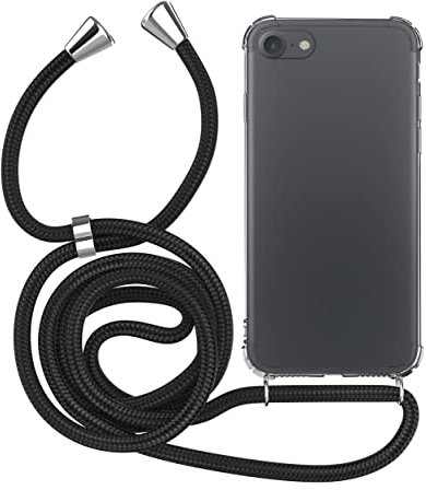 MyGadget Strap Case for Apple iPhone 7 | 8 | SE 2020 | 2022 - Crossbody Phone Cover - TPU Silicone Case with Neck Holder - Cord Lanyard Carrier with Rope in Black