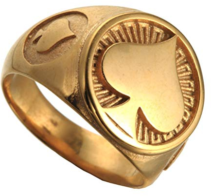 OAKKY Herren Glücklich Poker der Pik Ring Rostfreier Stahl Retro Punk Gotisch Biker Schmuck Cocktail Kasino Halloween Bands Gold Größe 60 (19.1)