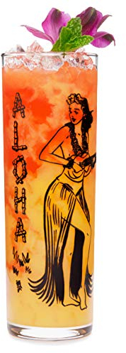 Libbey Zombie Klarglas Tumbler Set, Vintage Style Tiki Trinkgläser 4er Set, Exotische Hohe Trinkglasbecher für Hinterhof Luau oder Pool Party