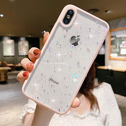 ZTUOK Compatible with iPhone X/Xs Case for Girls,Soft Slim Fit Full-Around Protective Cute Clear Sparkly Bling Star Phone Case Glitter Cover for iPhone X/Xs-Pink
