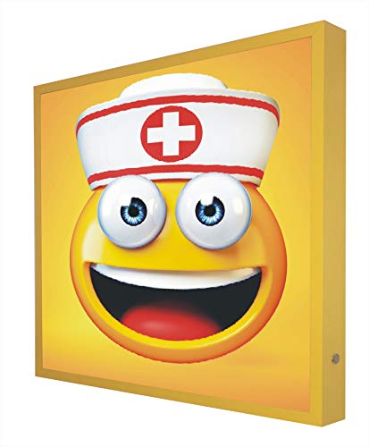 Bild mit gelbem Holzrahmen, beleuchtet mit LED-Emoticon-Licht 0006