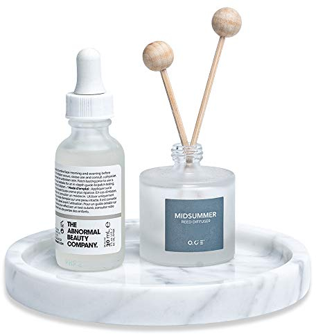 Natural Marble Round Vanity Tray for Bathroom - Small Ring Dish Jewelry Tray for Women-Marble Trinket Dish for Key Earring Nightstand - Jewelry Plate Room Decor (14CM/ 5.5)