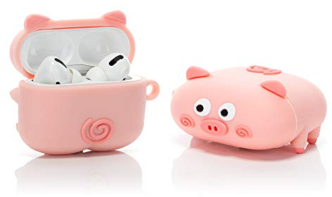 YIGEYI Silikon Hülle Kompatibel mit Airpods Pro Funny Cute 3D Cartoon Case Cover[Nette Tier-Haustier-Reihe Papa] (Schwein Pink)
