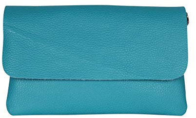 AmbraModa GLX11 - Damen Umhängetasche, Clutch, Handytasche aus echtem Leder mit abnehmbarem und verstellbarem Schultergurt, geeignet für Handys und Tablets bis zu 7 Zoll (Türkis)