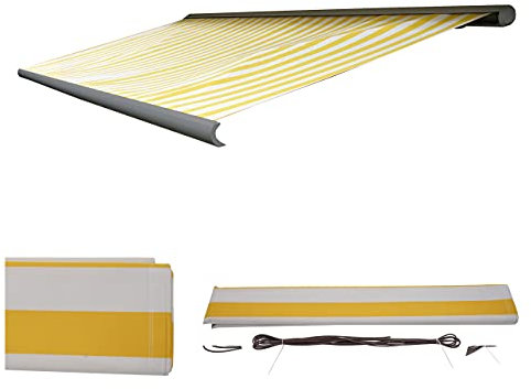 Mendler Ersatz-Bezug für Markise T123, Vollkassette Ersatzbezug Sonnenschutz 4,5x3m - Acryl gelb-weiß