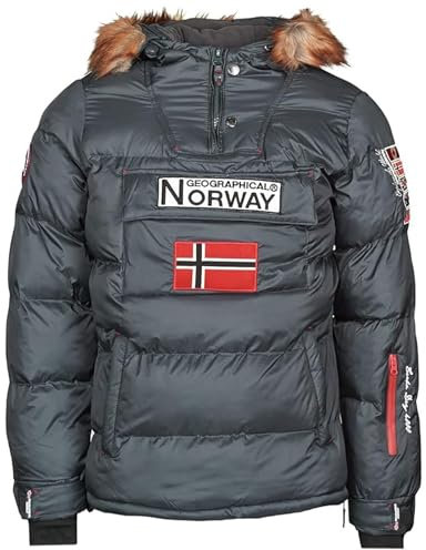 Geographical Norway BILBOQUET MEN - Parka Passe Tête Chaude Homme Imperméable - Manteau Épais Capuche Fourrure Outdoor - Blouson Chaud Coupe Vent Hiver Doublure Extérieur Veste Hommes (Gris Fonce XXL)