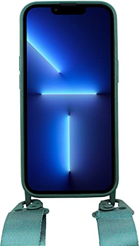STILGUT Handykette kompatibel mit iPhone 13 (6.1“) - Handyhülle mit abnehmbarem Band für iPhone 13, Hülle aus TPU zum Umhängen - Dunkelgrün
