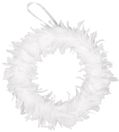 ikasus Weiße Federkranz,Weihnachtskranz,Hängekranz,Böhmischen Handgefertigt Federn Kränze,Mädchen Wandbehang Ornament für Wandtattoo Wohnzimmer Wanddeko Schlafzimmer Dekoration Geschenk