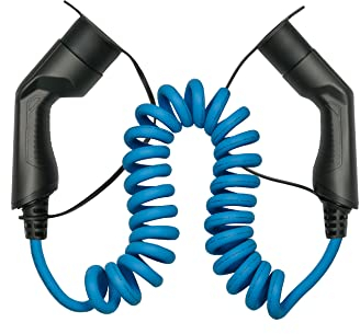 Kabelmeister Typ 2 Ladekabel | 5m Sprialkabel - blau | 11 kW - für Elektro- und Hybridfahrzeuge - 16A | 3-Phasig | Mode 3 - geeignet für PHEV, BEV & EV