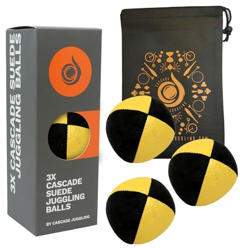 3 x Pro 110g Cascade Suede Juggling Balls - Quality Thud Juggling Balls & Bag - Set of 3 Beginner Juggling Balls (Yellow/Black)