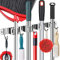 Piyl Broom Holder Wall Mount Garden Tool Organizer,Mop Hanger Wall Mounted Garage Storage,Kitchen,Laundry Utility Rack With 5 Clips and 6 Hooks-Metal Wall Holder For Broom, Rake,Mop Handles Up To 3/4”