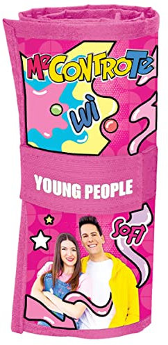 Trousse rouleau 25 crayons Me contre Te fuchsia + porte-clés à paillettes + stylo lumineux LED