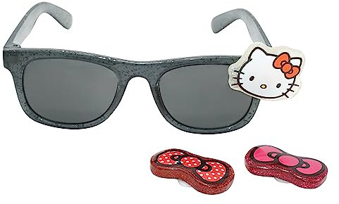 Hello Kitty Lunettes de soleil polarisées pour enfants – Pare-soleil pour filles avec 3 breloques, protection contre les rayons UV 400, accessoires d'été, cadeau pour filles de 3 ans et plus, Noir ,