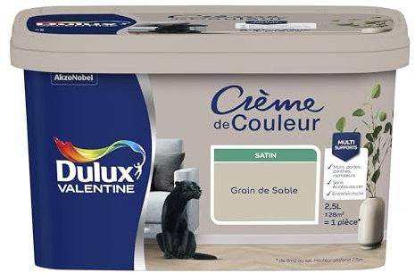 Dulux Valentine Crème de Couleur - Peinture multi-supports intérieure - Satin Grain de Sable 2,5 L