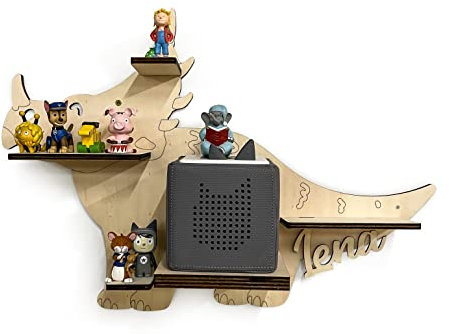 DRYSSON DIY Regal Dino individuell mit Wunschname passend für die TonieBox und Tonies TonieRegal TonieBoxRegal Tonie Box Dinosaurier Jungen Mädchen Kinder Weihnachten Geschenk