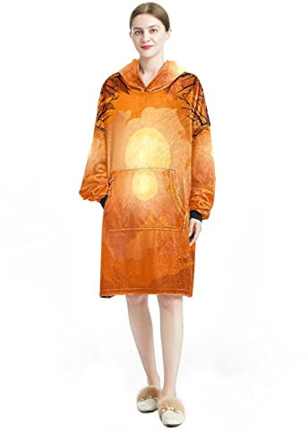 Sweat à capuche surdimensionné avec forêt sombre et soleil orange - Confortable pour adultes et femmes, multicolore, taille unique