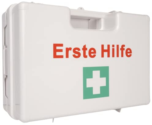 Erste Hilfe Kasten DIN 13169:2021, Erste Hilfe Koffer - MEDIUM - mit Wandhalterung, Verbands-Kasten gemäß ASR, aus ABS-Kunststoff - bruchsicher & schlagfest, Typ M (weiss), HierBeiDir