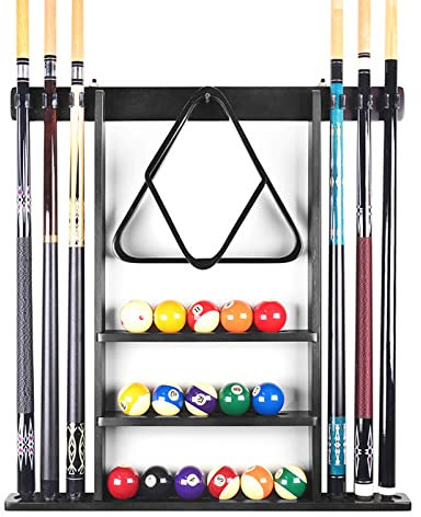 Porta Stecche Biliardo da Terra, Porta Stecca da Biliardo in Legno, Porta Stecche da Biliardo a 6 Fori, Supporto per Stecca da Biliardo Assemblaggio Semplice (Black)