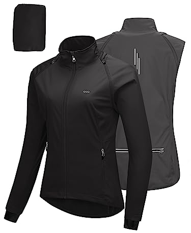 33,000ft Fahrradjacke Damen Wasserdicht Atmungsaktiv Sommer UV-Schutz Leicht Fahrradweste mit Abnehmbaren Ärmeln Fahrrad Reflektierend Regenjacke Frauen Schwarz 2XL