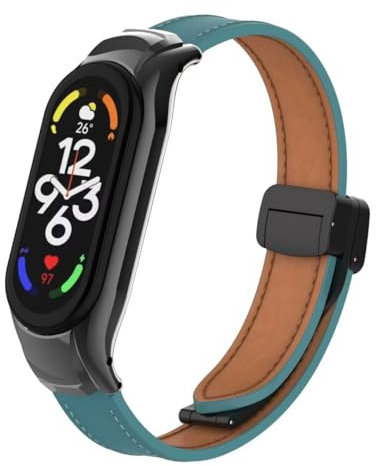 T-BLUER Kompatibel mit Xiaomi Mi Band 7 Armband, Mi Band 7 Leder-Ersatzarmband mit Metallrahmen für Xiaomi Smart Band 7, Leder