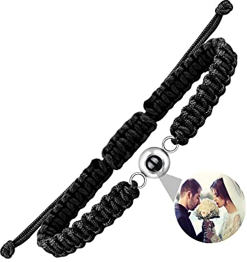 Custom Photo Bracelet with Picture Inside for Men Women Personalised Picture Bracelet Adjustable Handmade Braided Rope Circle Photo Bracelet I Love You Projection Bracelet in 100 Languages for Him Her