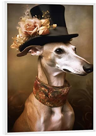 artboxONE Poster mit weißem Rahmen 18x13 cm Tiere Herr Windhund mit Blumen - Bild Blumen Blumen botanisch