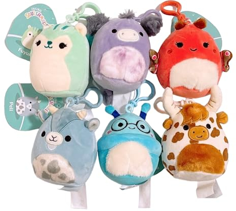 Squishmallows Kellytoy Mini-Plüschpuppe, 8,9 cm, sortiert, Squad, Clip-On-Schlüsselanhänger (Set 6 Fantasy Squad)
