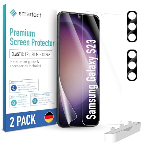 smartect TPU Schutzfolie [2 + 2 Stück] kompatibel mit Samsung Galaxy S23, DISPLAY + KAMERA, Bedeckt das ganze Display, Bildschirmschutz Blasenfrei, Displayschutzfolie Anti Fingerabdruck