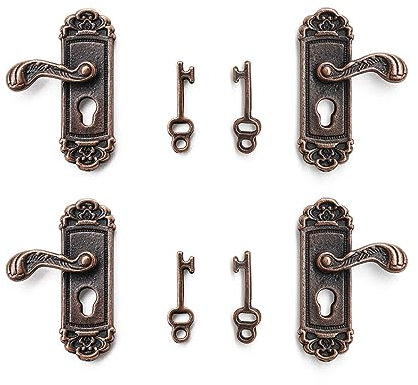 Odoria 1/12 Scale Dolls House Miniature Door Lock With Key 2 Pair Left and Right Handle Dollhouse Accessories, Bronze