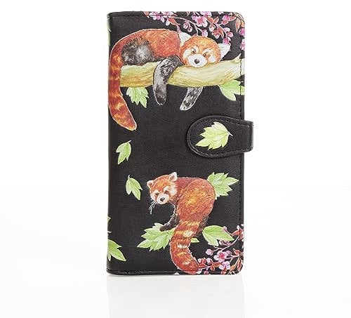 Shagwear Damen Portemonnaie Mädchen Geldbörse Groß Langformat PU Leder - Viele Fächer/Kartenfächer mit Münzfach mit RFID-Schutz und stilvollen Designs - Schwarz (Rote Panda)